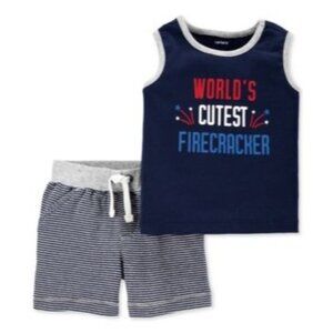 Carters Navy "Worlds Cutest Firecracker" Tank Top & Gray Stripe Shorts Set - Inf